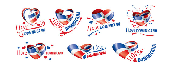 National flag of the Dominicana in the shape of a heart and the inscription I love Dominicana. Vector illustration