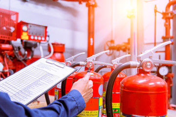 Engineer checking Industrial fire control system,Fire Alarm controller, Fire notifier, Anti...