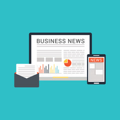 Online news, newspaper, news website flat vector illustration. News update, digital content, internet newspaper, news article