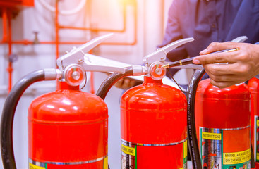 Engineer checking Industrial fire control system,Fire Alarm controller, Fire notifier, Anti...