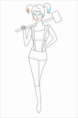 Beautiful girl with a hammer