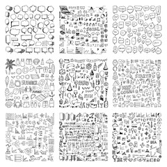 Set of Speech, Business, Summer, Party, Drawing illustration Hand drawn doodle Sketch line vector eps10