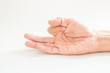 The hands and fingers of the elderly gestures shown on a white background
