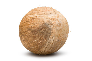 Whole coconut isolated on white background. Coconut shell clipping path.