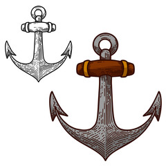 Set of illustration of anchor in engraving style. Design element for emblem, sign, poster, card, banner, flyer. Vector illustration