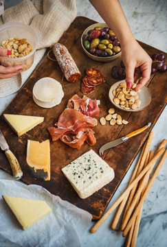 charcuterie board being prepared