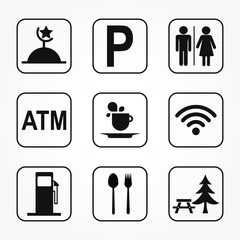 Set of Rest area sign vector illustration, Symbols for urban areas, Professional icon set in flat style.