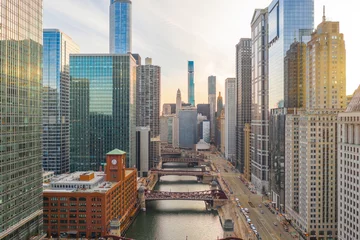 Foto op Plexiglas Chicago downtown gebouwen luchtfoto skyline © blvdone