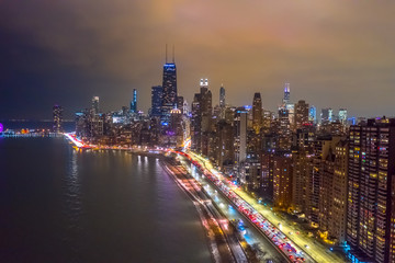 Fototapeta na wymiar Chicago downtown buildings aerial skyline