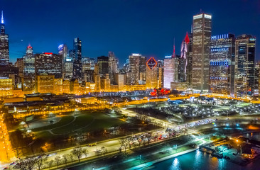 Fototapeta na wymiar Chicago downtown buildings aerial skyline