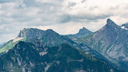 Switzerland, Panoramic view on green Alps around Saxeten valley