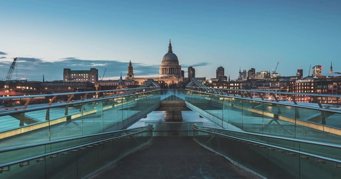 Millennium bridge with St Paul cathedral, London UK 