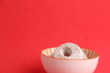 homemade bagel with sugar in bowl