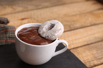 homemade bagels with chocolate cup