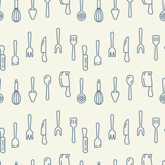 Cooking utensils icons pattern. Kitchen tools seamless background. Kitchenware Seamless pattern vector illustration