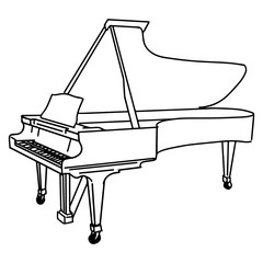 Hand Drawn piano doodle isolated on white background. vector illustration. © Kebon doodle