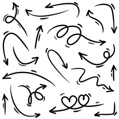 Set of Hand drawn vector arrows  doodle on white background.design element vector illustration.