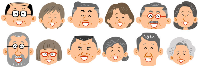 6種類のシニア夫婦の表情 笑顔