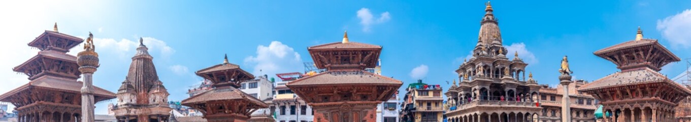 Panoramic view of Ancient temples at Patan Durbar Square, Nepal. A UNESCO World Heritage Site.