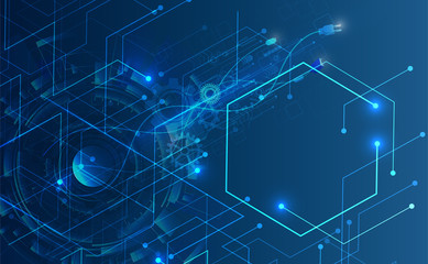 Abstract background concept linear and polygonal pattern shapes on dark blue background. Illustration Vector design digital technology.