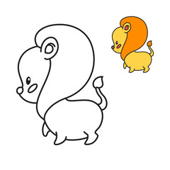 Coloring page for little children. Outlined illustration of a lion in cartoon style. Vector 8 EPS.