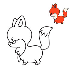 Coloring page for little children. Outlined illustration of a cute fox in cartoon style. Vector 8 EPS.