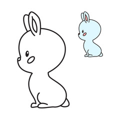 Coloring page for little children. Outlined illustration of a cute hare in cartoon style. Vector 8 EPS.