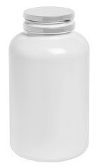 big white plastic jar for medicals with snap cap isolated