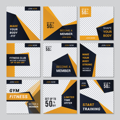 set of modern fitness social media & digital marketing banner template. vol 17