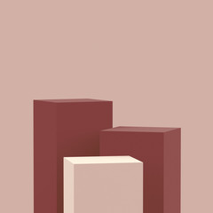 3d brown cubes square podium minimal studio background. Abstract 3d geometric shape object illustration render. Display for cosmetic perfume fashion product. Natural color tones.
