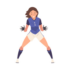Fototapeta na wymiar Girl Soccer Player, Young Woman in Sports Uniform, Female Goalkeeper Character Vector Illustration