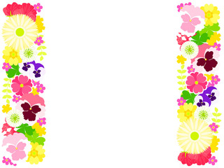 カラフルな春の花と緑のイラスト背景