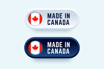 Made in Canada. Vector sign in two color styles with national canadian flag for national products and producers.