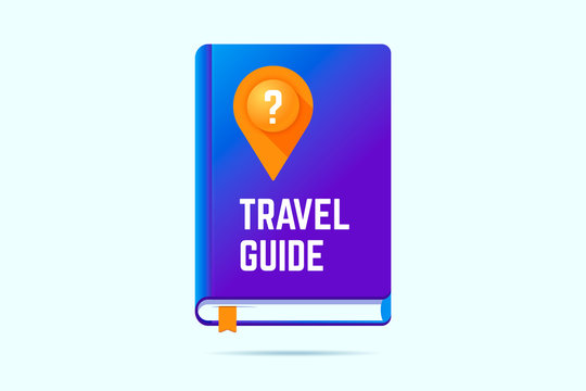 Travel Guide Book Icon With A Map Pin And Question Sign. Vector Illustration For Traveling Help.