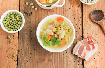 Erbsensuppe Erbseneintopf Erbsen Erbse Suppe Eintopf Overhead Top View