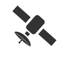 Telecommunication satellite transmitting signal isolated on a white background. Vector icon.