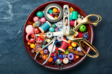 Beads, colorful beads and tools