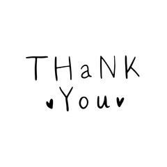 Thank you postcard. Hand drawn greeting card. Ink illustration. Modern brush calligraphy. Isolated on white background.