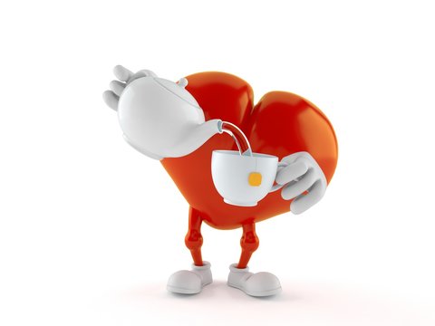 Heart character holding tea cup