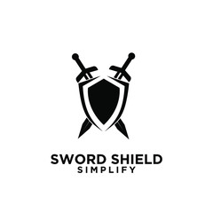 two sword and shield logo icon design vector