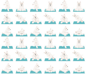 Yoga dogs poses and exercises seamless pattern design. West Highland White Terrier clipart
