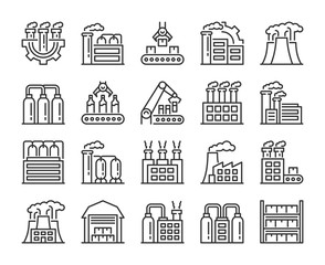 Fototapeta premium Factories icons. Factory and Industry line icon set. Vector illustration. Editable stroke.