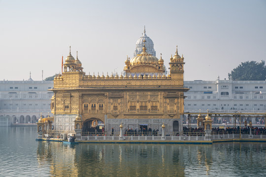 Morning view of the famous Sikh Golden Temple Sri Harmandir Sahib in Amritsar, Punjab India