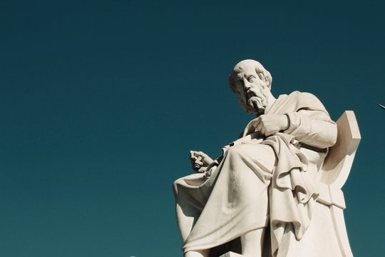 Statue of the ancient Greek philosopher Plato in Athens, Greece.	
