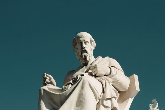 Statue of the ancient Greek philosopher Plato in Athens, Greece.	