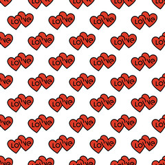 Seamless pattern with icons of double typography hearts. Good for Valentines Day, wedding invitation and other.