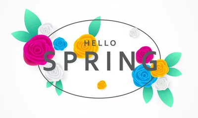 Fotobehang Spring background with colorful paper flowers Vector  © A-R-T-I Vector