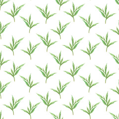 Naklejka na ściany i meble Watercolor Botanical seamless pattern with green leaves Design for fabric, wallpaper, textile, web design Isolated