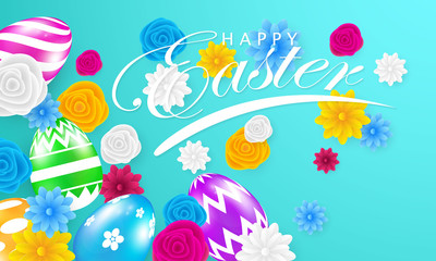Fototapeta na wymiar Happy Easter background with colorful eggs. Creative design ideas for greeting cards.