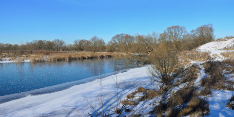 Fishing on the river, beautiful panorama.